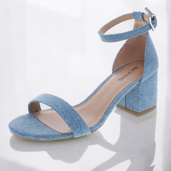 Call It Spring Stangarone Denim Light Blue Heel Sandals NIB - Picture 2 of 12